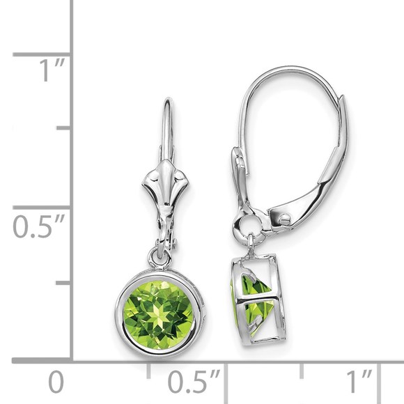 14k White Gold 6mm Peridot August Birthstone Leverback Ladies Earrings - Picture 4 of 4